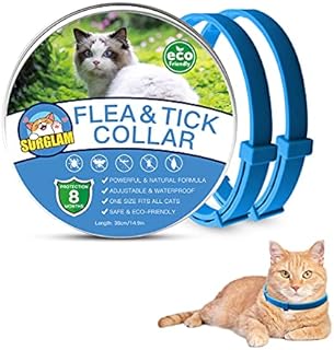 Cat Flea and Tick Collar, Flea Treatment Cat, 8 Months Effective Protection Waterproof Adjustable Cat Flea Collar Natural Safe Flea Tick Treatment for Kittens Cats Puppies Black 15.7 Inches Long