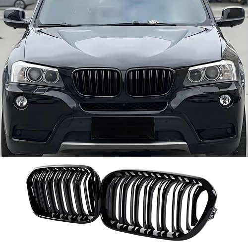 Hengjiayao F25 X3 Griglia Anteriore per BMW X Serie X3 F25 2010 2011 2012 2013 Griglia PRE a Doppia Lamella in ABS Nero Lucido Griglie radiatore(For X3 F25 2010-2013)