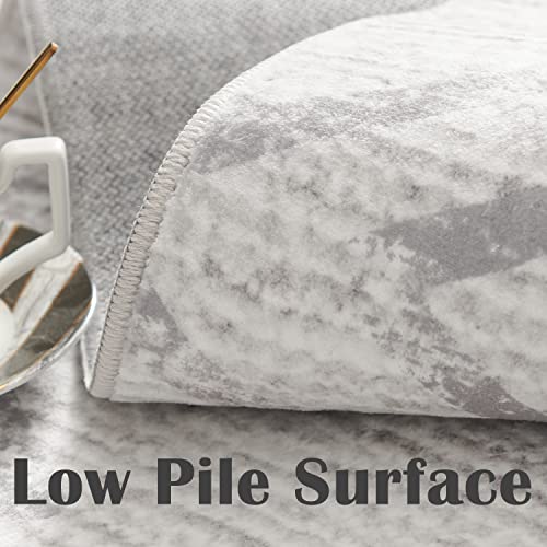 TOPICK Runner Rug 60x210cm Hallway Runner Grey Soft Short Pile Rug Indoor Mat Geometric Print Lightweight Carpet Non Slip for Bedroom Kitchen Dining Room Living Room - Image 2