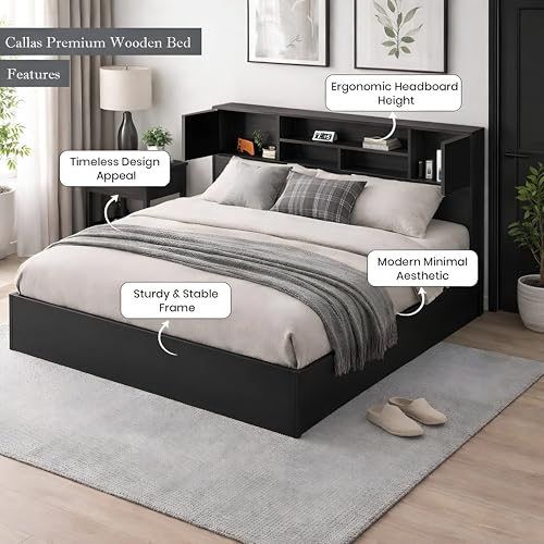 Image of Callas Estoria Engineered Wood King Size Bed with Storage | Free Installation with 1 Year Warranty (Black)