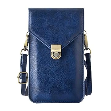 Bolsa pequena para celular, bolsa tiracolo de couro sintético Techcírculo com dois bolsos, bolso para cartão, bolsa com alça ajustável para iPhone X XR 8 7 6s Plus, Galaxy S10 S9 S8 Plus, LG G8 ThinQ, A_Blue