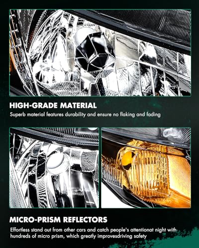 Image of SCITOO Headlight Assembly Fits For 2012-2015 for Honda Civic Headlamp Driver and Passenger Side | Fit 2012-2015 for Honda Civic Headlights | Driver & Passenger Side | Black Housing Amber Reflector| OE#33150TR0A01