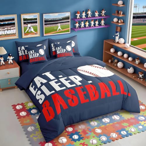 Image of Feelyou Baseball Comforter Set Full Size 7 Piece for Boys Girls Women Men