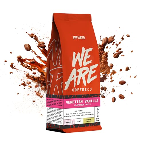 We Are Coffee Co - Venetian Vanilla Flavour Infused Ground Coffee | Single Origin Arabica | Omni Grind 227g | Dark Roast | Flavoured | Freshly Roasted in the UK