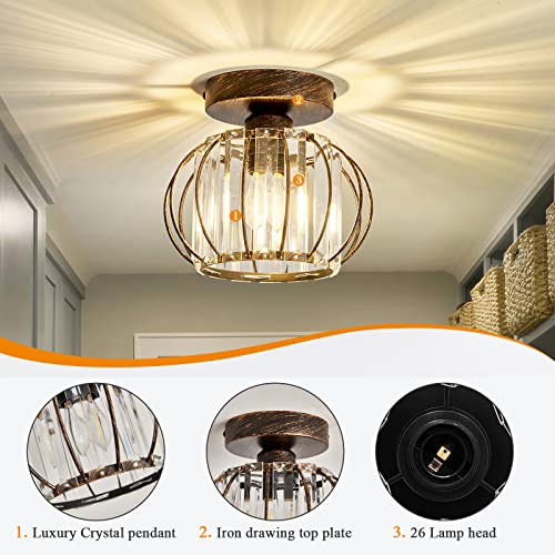 Yyjlx Semi Flush Mount Ceiling Light Fixture E26 Mini Crystal Chandelier Oil Rubbed Bronze Small Ceiling Lamp For Entryway Bedroom Bathroom Hallway Closet Foyer Light #TOP2