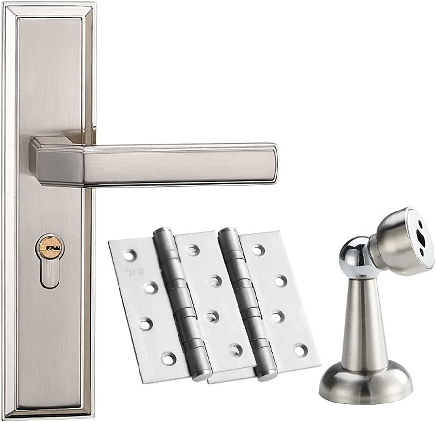 Door Knob Lever Indoor Door Levers Used for Wooden Door Lock Door Handle/with Key for Laundry Room Hallway Closet Office Doors Door Lock with Handle (Color : Brushed Color Side Hinge)