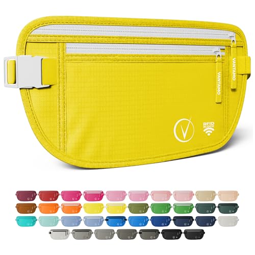 Image of Vantamo Money Belt with RFID For Men & Women, Hidden Passport Holder for Travel, 2 Compartment Travel Fanny Pack for Women Anti Theft
