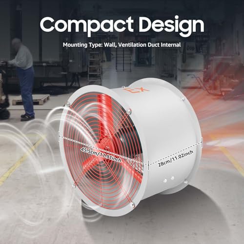 Ventilador axial extractivo a prueba de explosiones de 18", 250 W y 1450 rpm para cabinas de pintura, extracción de humos, ventilación industrial, montaje en pared o conducto, para cocina, almacén y taller miniatura 4