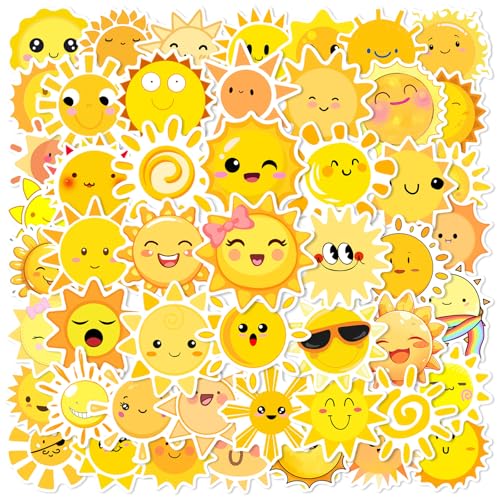 Sunshine Stickers Pack - 50Pcs Cute Cartoon Suns for Kids Cartoon Funny Waterproof Stickers for Laptop Skateboard Party Supplies Water Bottles Laptops Scrapbooks & Parties (Sunshine)