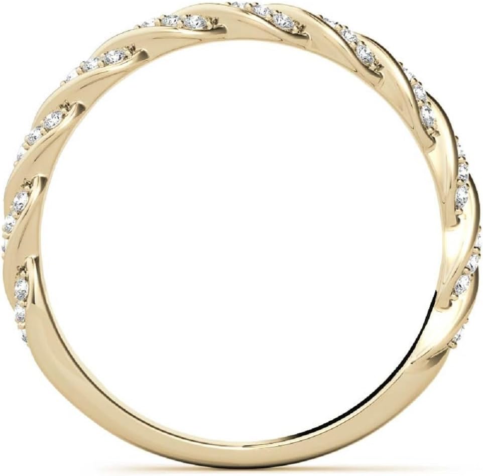 18K Solid Yellow Gold, Wedding Band for Her, Moissanite Diamond Solitaire Propose Ring, Round Cut 0.20 CT Full Eternity Band, Engagement Ring Bridal Handmade Band, Ring's Women