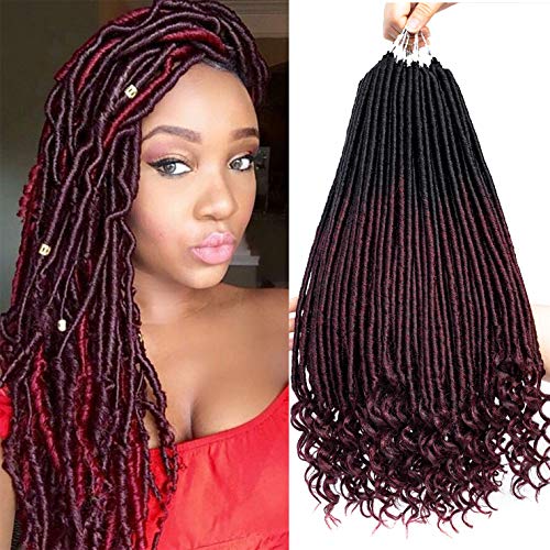 6 Packs 18inch Striaght Goddess Locs With Curly Ends Faux Locs Crochet Twist Hair Soft Synthetic Braiding Hair Extension Wavy Faux Locs Twist Hair (18inch, T1b-99J)
