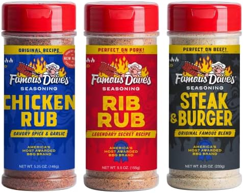 Famous Dave's Seasoning Variety 3-Pack With Steak & Burger, Rib Rub For Beef or Pork, Chicken Rub, Grill Masters Delight…