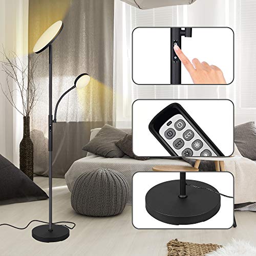 Dimunt Floor Lamp Led Floor Lamps For Living Room Bright Lighting, 27W/2000Lm Main Light And 7W/350Lm Side Reading Lamp, Adjustable 3 Colors Tall Lamp With Remote & Touch Control - Aterrimus #TOP3