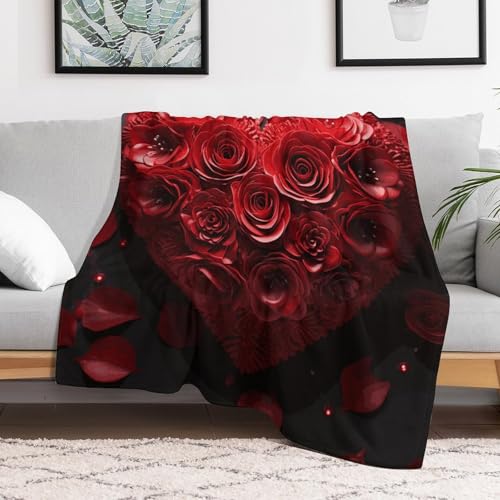 Couverture en flanelle motifs cœur et rose 127x152 cm - 6