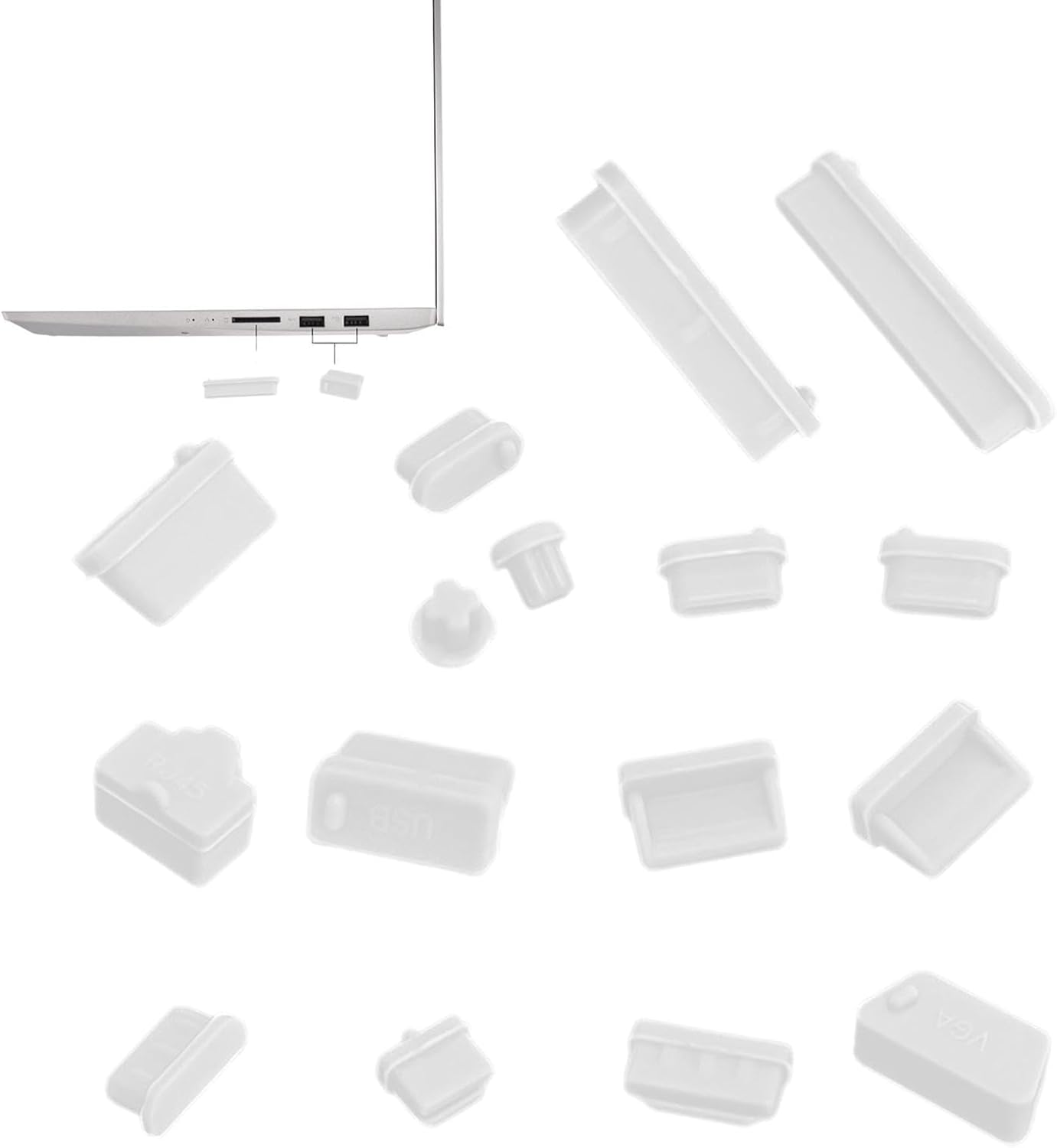 Dust Plugs - Computer Port Cover Set, Silicone Anti Dust Protection Caps with Sturdy Flexible Fit Sealing Design, Debris Blocking Function, Ideal for PC Laptop USB Audio Type C RJ45 Port Care