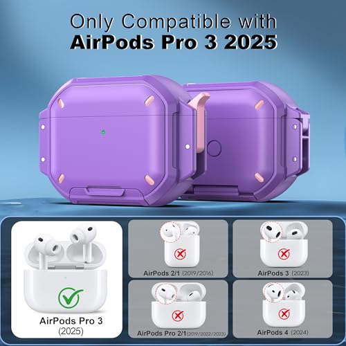 Image of RFUNGUANGO IP68 Waterproof AirPods Pro 3 Case with Lock, Purple