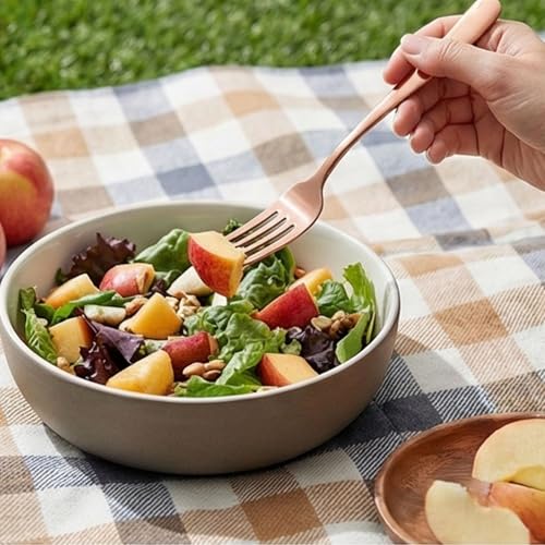 Image of 7.7 inch Rosegold Dinner Forks Set of 4 - Food-Grade 18 /8 Stainless Steel Silverware, Durable Mirror Polished Metal Forks, Dishwasher Safe, Perfect for Home, Restaurant, and Gifting