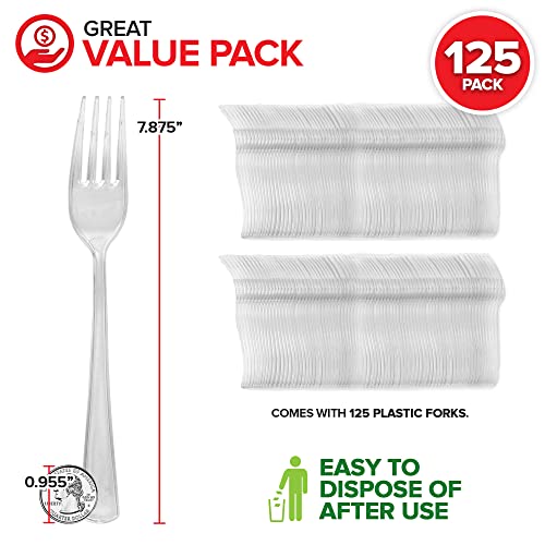 (125-Count) Plastic Forks, Disposable Silverware For Dinner, Heavy Duty Utensils, Heavyweight Party Flatware, Bulk Cutlery In Clear - Stock Your Home #TOP1