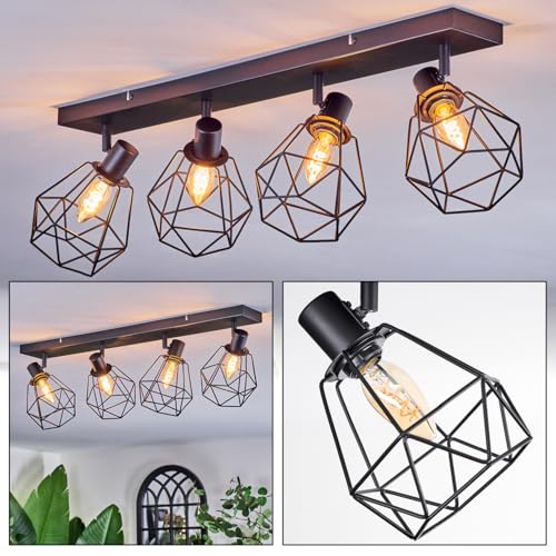HOFSTEIN Deckenleuchte Yaak, Deckenlampe aus Metall in Schwarz, verstellbare Leuchte im modernen Retro-Design mit Schirmen in Gitter-Optik (Ø 14cm), 4 x E14, Esszimmer, Wohnzimmer, Schlafzimmer, Küche