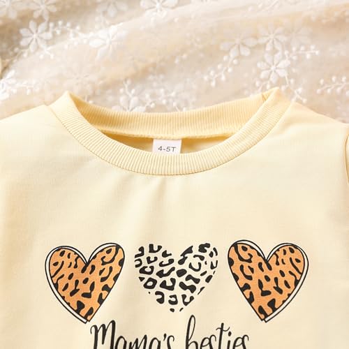 Image of Kids Toddler Girl Clothes Heart Letter Print Long-sleeved round collar top+Letter Print Pants Outfits Set