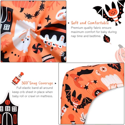 Image of JISEN Halloween Crib Sheet Pumpkins Fitted Crib Sheet for Boys Girls Crib Mattress Cover Baby Sheet for Standard Crib and Toddler Mattress Soft Breathable Baby Bed Sheet for Neutral 52x28 Inch Ghosts