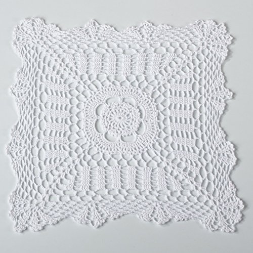 Fennco Styles Handmade Crochet Traycloth Cotton Doilies (White, 14-inch Square Set of 2)