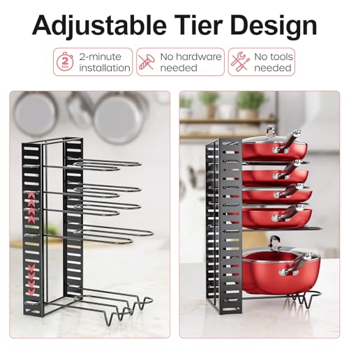 image for MUDEELA Pots and Pans Organizer Rack under Cabinet, 8-Tier Kitchen Org