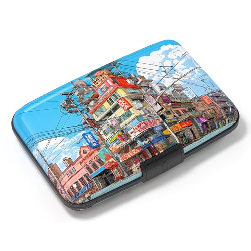 Image of Credit Card Holder, Mini Aluminum Card Wallet RFID Blocking Slim Metal Hard Card Case for Women Men, Streetscape