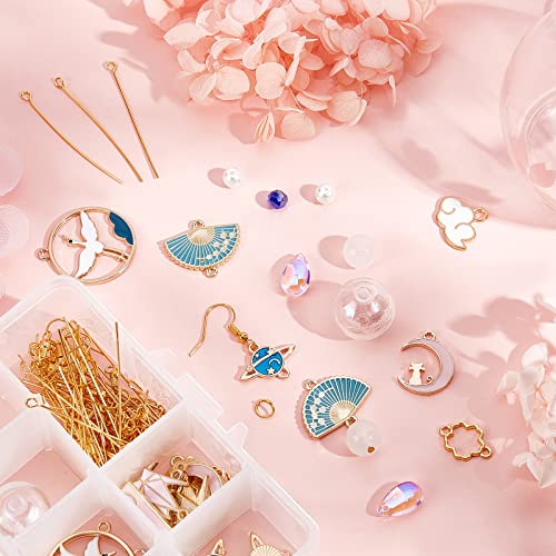Sunnyclue 1 Box Diy 10 Pairs Japanese Enamel Charm Moon Charm Paper Crane Earring Making Kit Fan Charms For Jewelry Making Sakura Cat Faceted Glass Beads Glass Ball Charms Adult Women Instruction #TOP3