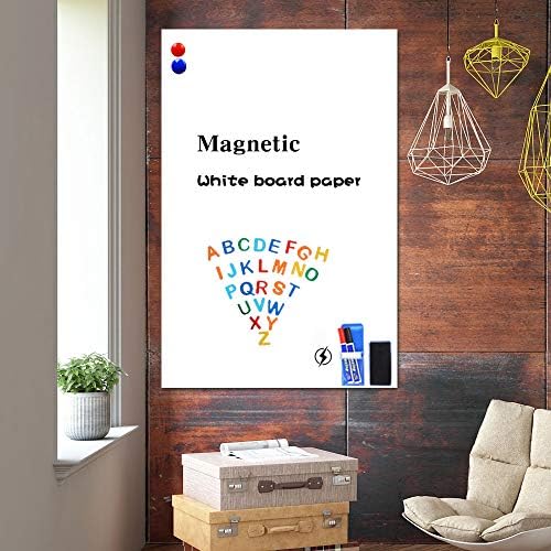 White Board Stickers,39"x18" Magnetic Adhesive Dry Erase Wallpaper with 2 Markers and Magnetic Eraser, White Board Paper for Wall,Thicken Whiteboard Sticky Paper ,No Ghost