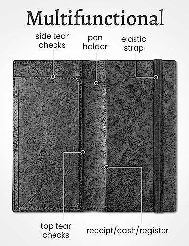Image of Yarnic Checkbook Cover for Personal Checkbook Holder with Pen Holder | Check Book Covers & Built-in Clear Plastic Divider for Duplicate Checks (Black)