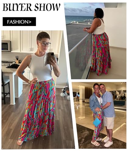 EARKOHA Womens Boho Maxi Skirt 2026 Summer Cruise Casual High Waist Tie Flowy Long Skirt with Pockets For Beach Vacation - Image 5