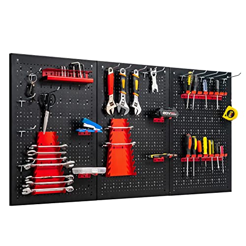 COSTWAY Organizador de Herramientas para Pared, Kit de Organización de Herramientas de Metal con 3 Paneles Perforados y 25 Accesorios para Colgar (con 25 Accesorios)