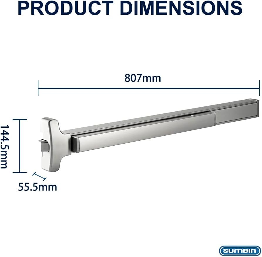 Stainless Steel 304 Push Bar Panic Exit Device for Emergency Exit Doors Certified with UL 3 Hours in SS Finish Rim Function fit 3 Feets Door