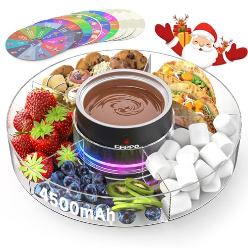 FEPPO Cordless Electric Fondue Pot Set with Mood Light, 2*4500mAh ...