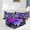 Axolotl Neon Floral Bedding Set Twin,Gradient Floral Comforter Set for Girls,Colorful Flower Bedding Set Stars,Galaxy Series Comforter for Kids Boys Girls Teens Adults,1 Quilt 2 Pillowcases,Black #4