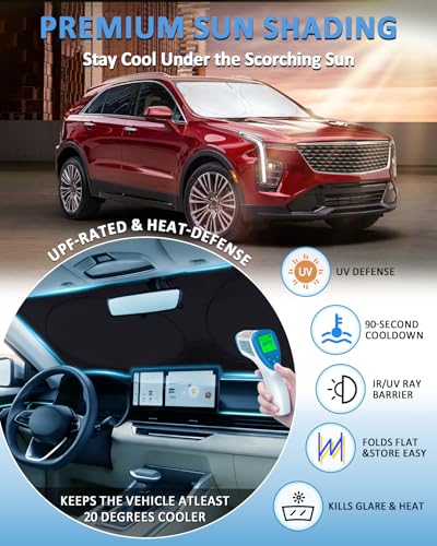 Image of Sun Shade for Cadillac XT4 2019-2024 2025 2026 Windshield Sunshade | Custom Fit XT4 Foldable Front Window Cover Sun Visor Sunscreen Protector Car Accessories