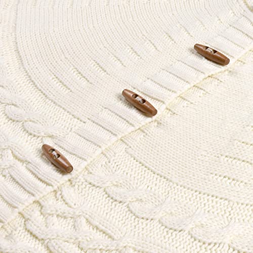48-Inch Knitted Christmas Tree Skirt Round With Wooden Toggle Buttons (Cream) #TOP2