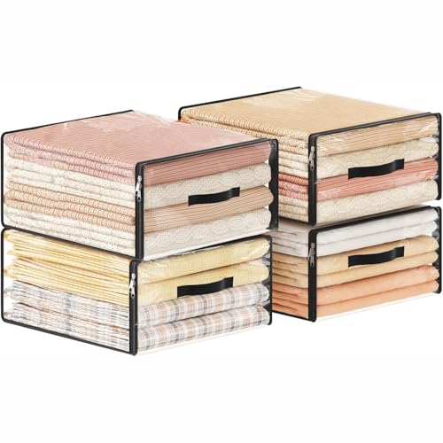 Image of JD FRESH 4 Piece 36L PVC Transparent Storage Bag with Zipper /Foldable Clothes Organiser for Wardrobe /Garments Organizer /Space Saving Storage Box for Sarees /Lehenga /Towel /Toy - 15.5 x 7.5 x 17.5 Inch