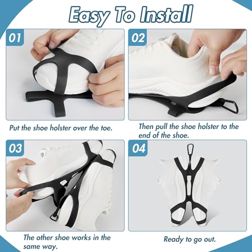 Shoe Holder for Backpack, takyu Elastic Silicone Shoe Holster with Backpack Clips for Sneaker Bag, Hang Extra Shoes Cleats Boots or Gear on Your Bag (Black)