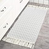 Boho Bathroom Rug, Boho Rug Kitchen Runner Washable Bath Rug, Woven Small Cotton Bohemian Tribal...