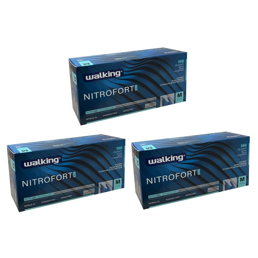 Generico Guanti Nitrile WALKING NITROFORT BLU Riusabili Taglia M - 7.2 g- 300 PZ