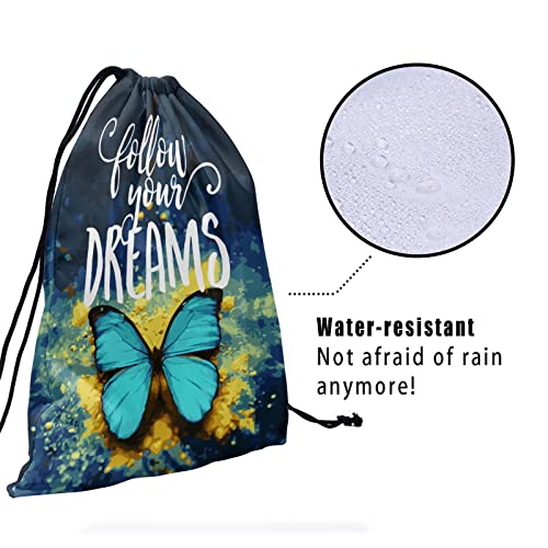 Abstract Butterfly Gymnastics Grip Bag - Follow Your Dreams Grip Bags For Gymnasts Turquoise Butterflies Gymnastic Bag Blue Yellow Art Gym Drawstring Bag Water Resistant Adjustable #TOP3