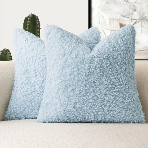 Image of Foindtower Set of 2 26x26 Inch Sky Blue, Faux Fur Throw Pillow Cover Accent Sherpa Furry Pillow Covers Fuzzy Soft Pillowcases Cozy Sheepskin Decorative Fleece Cushion Case for Bed Couch Living Room