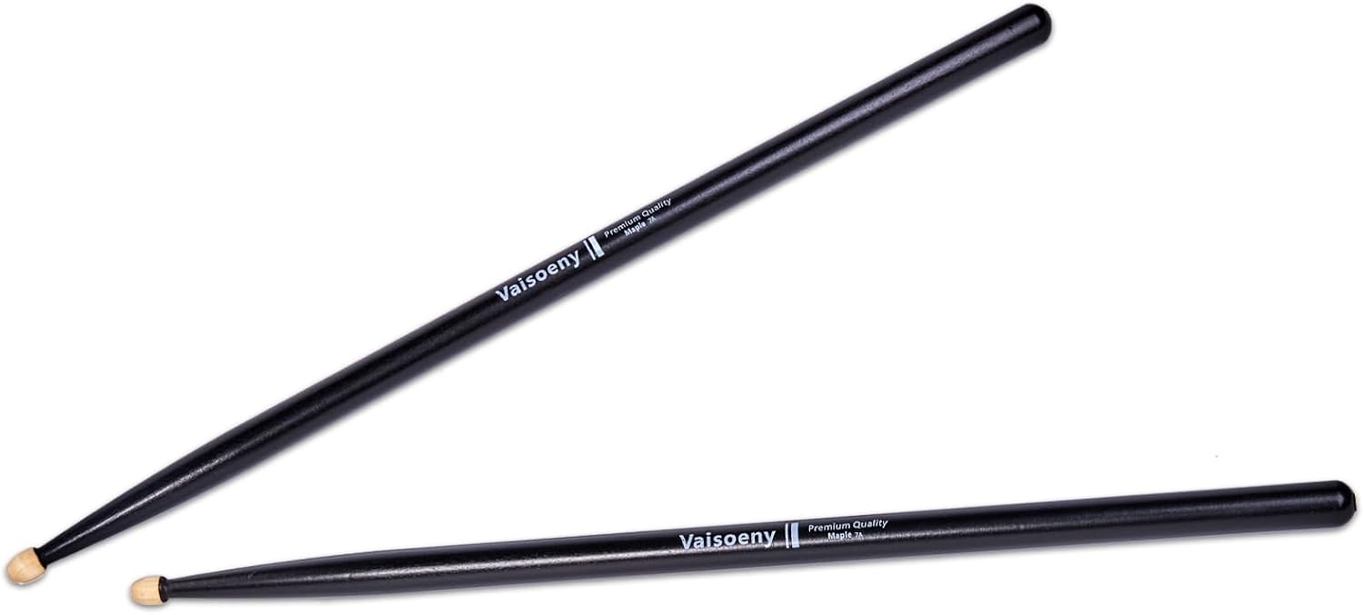 Drum Sticks 7A, 6 Pairs Lacquered Maple Wood Drum Sticks (Black) | Lacquer-finished Drumsticks Not Only Enhance Durability But Also Make Your Daily Practice and Performances More Enjoyable