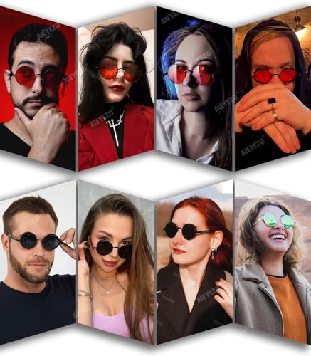 AIEYEZO Round Steampunk Sunglasses for Men Women Retro Gothic Sun Glasses Round Metal Frame Ladies Shades4