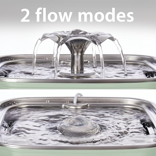 Image of Veken Innovation Award Winner Stainless Steel Cat Water Fountain, 108oz /3.2L Automatic Pet Fountain Dog Water Dispenser with Replacement Filters & Silicone Mat for Cats, Dogs (Tea Green)
