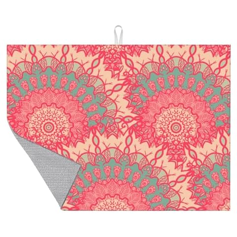 Large Dish Drying Mat for Kitchen Counter,18"X24" Mandala Flowers Super Absorbent Reversible Microfiber Dish Drying Mat Dish Drainer Mat,Dishes Mat Drying Pad for Kitchen Countertop Coffee Bar Cover