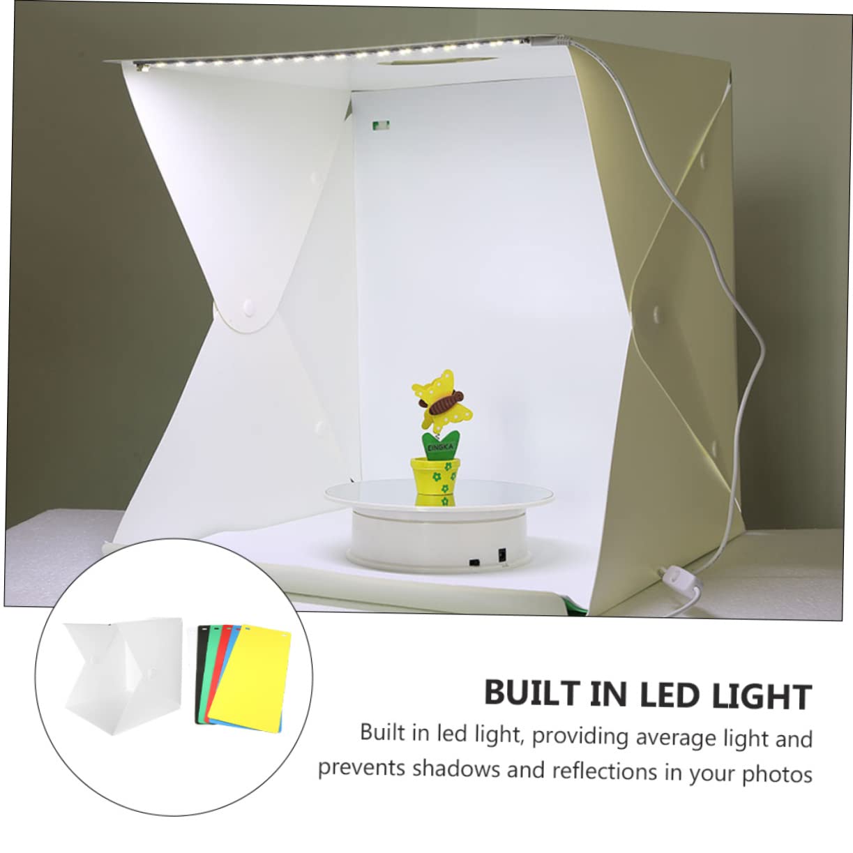 Mini Box Fotografico Pieghevole Abs Bianco Doppia Luce LED | 6 Sfondo Inclusi, Antiriflesso per Scarpe e Giocattoli, Studio Compatto per Riprese Prodotto