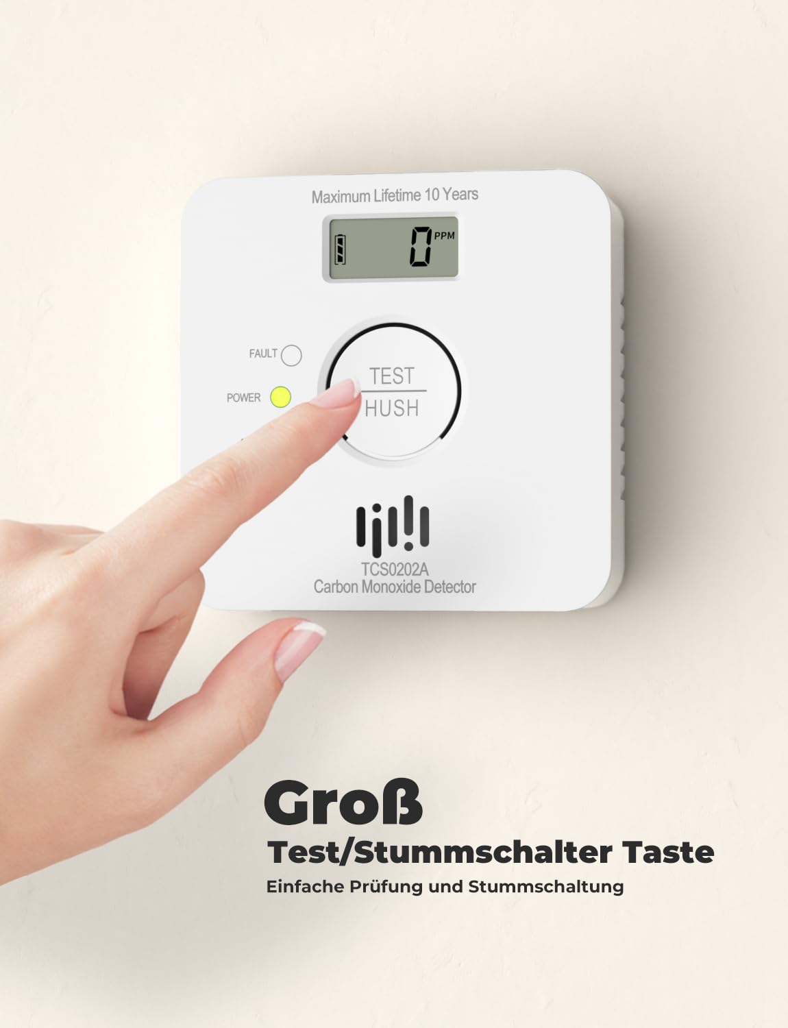 LIORQUE Kohlenmonoxid Melder, CO Melder mit 10-Jahres-Batterie, 10 Jahre Sensor, LCD Display, 85 dB Alarm, EN 50291 Zertifiziert, Weiß